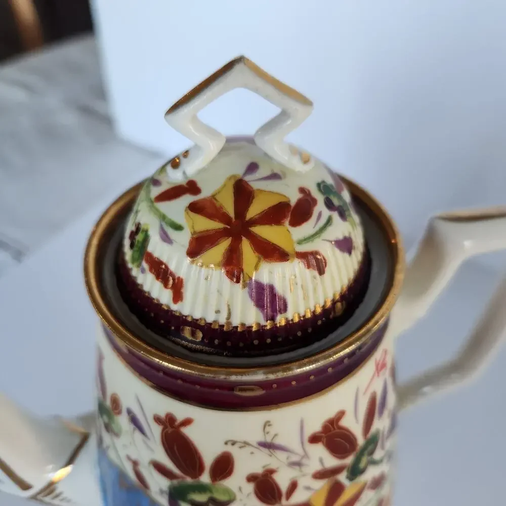 Antique 20s German Handpainted Chocolate Coffee Pot Gilt Floral Art Deco